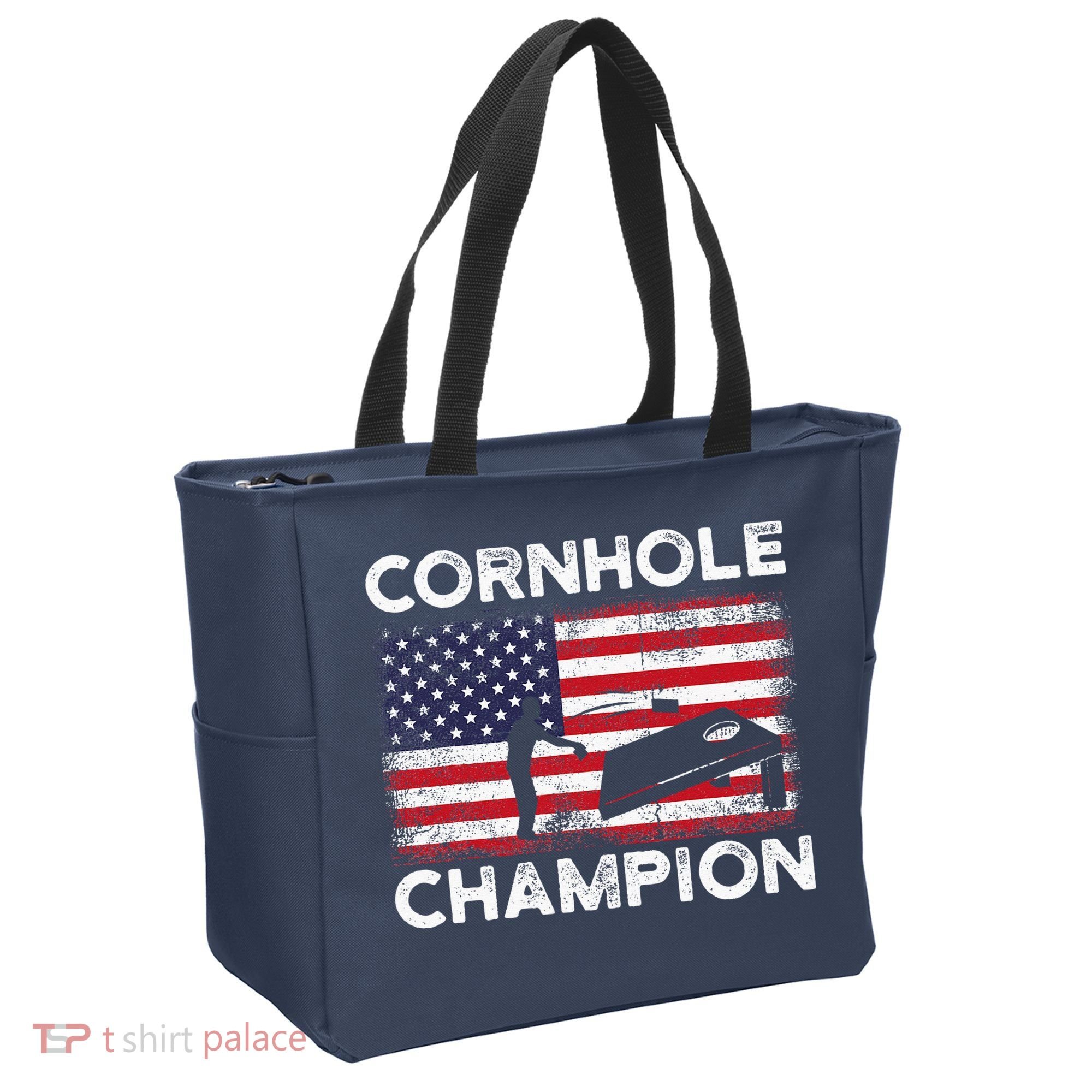 Cornhole Champion American Flag USA July 4th Cornhole Tote Bag