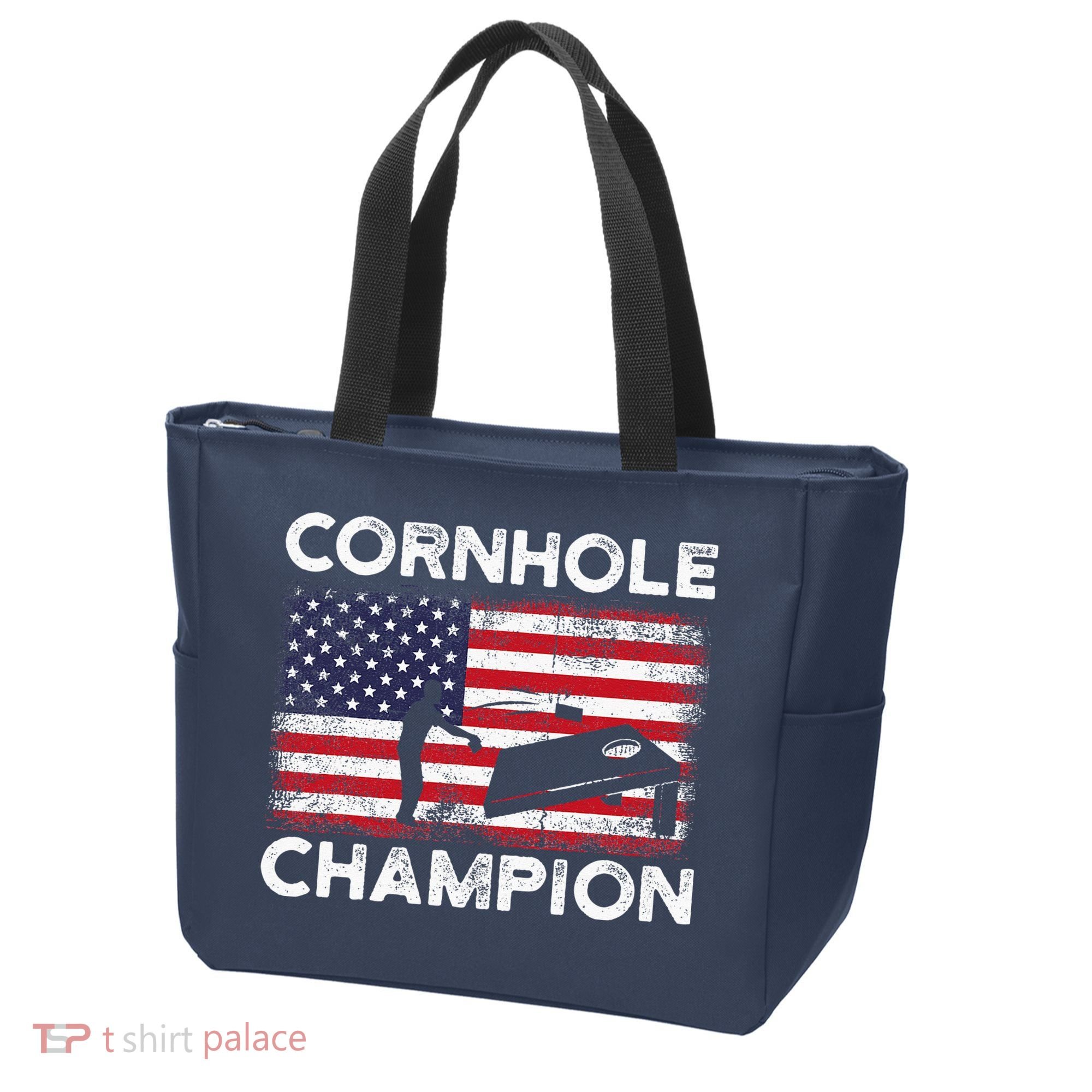Cornhole Champion American Flag USA July 4th Cornhole Tote Bag