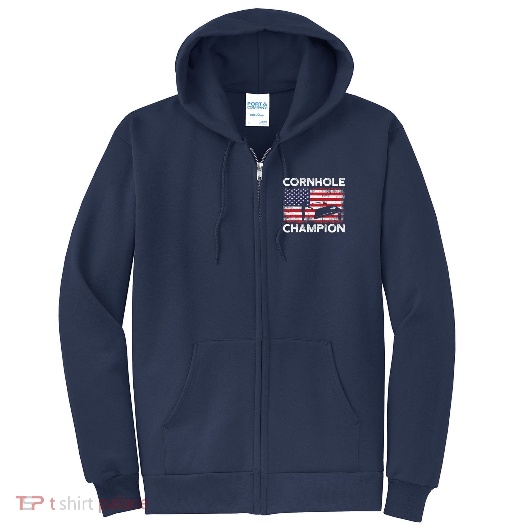 Cornhole Champion American Flag USA July 4th Cornhole Full Zip Hoodie