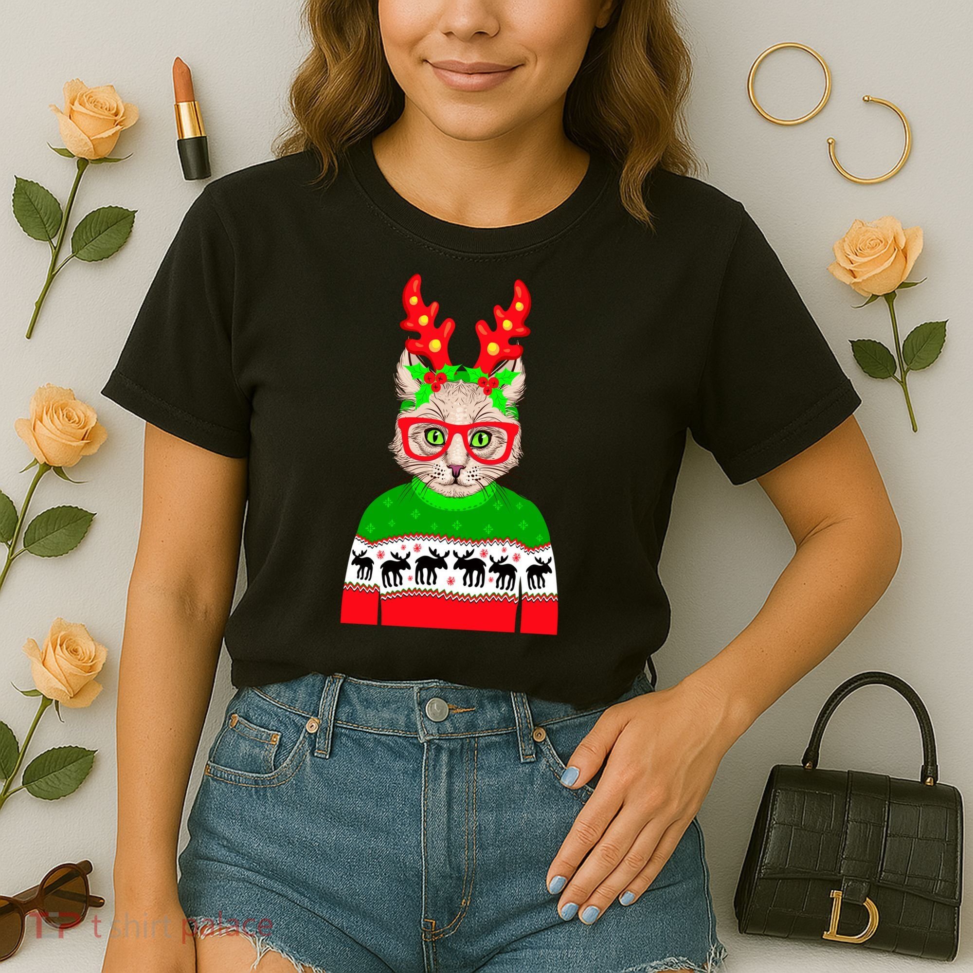 Funny Hipster Christmas Party Cat Comfort Colors Boxy T-Shirt