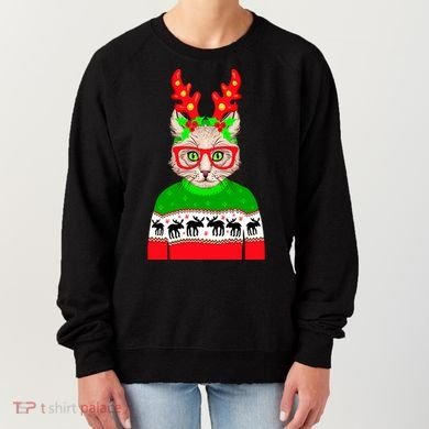 Funny Hipster Christmas Party Cat Women's Sweatshirt