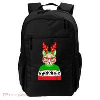 Funny Hipster Christmas Party Cat Backpack thumb 0