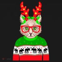 Funny Hipster Christmas Party Cat Backpack thumb 2