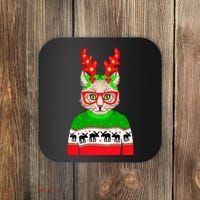 Funny Hipster Christmas Party Cat Coaster thumb 0