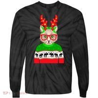 Funny Hipster Christmas Party Cat Tie-Dye Long Sleeve Shirt thumb 0