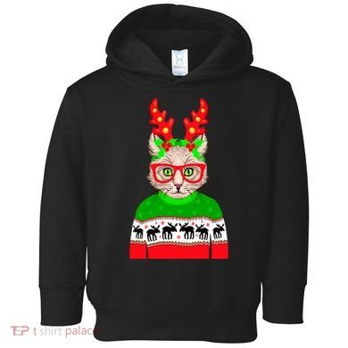 Funny Hipster Christmas Party Cat Toddler Hoodie