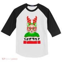 Funny Hipster Christmas Party Cat Kids Colorblock Raglan Jersey thumb 0