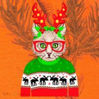 Funny Hipster Christmas Party Cat Kati Licensed 12" Camo Cuffed Beanie thumb 2