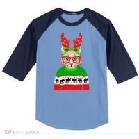 Funny Hipster Christmas Party Cat Raglan Baseball Sleeve Shirt thumb 0