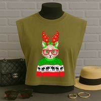 Funny Hipster Christmas Party Cat Garment-Dyed Women's Muscle Tee thumb 3