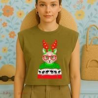 Funny Hipster Christmas Party Cat Garment-Dyed Women's Muscle Tee thumb 4