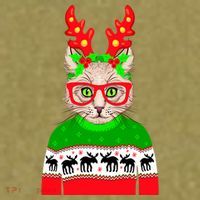 Funny Hipster Christmas Party Cat Garment-Dyed Women's Muscle Tee thumb 6