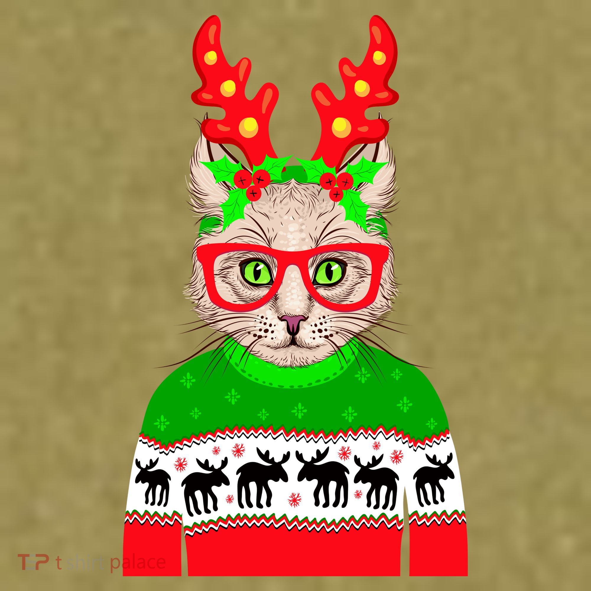 Funny Hipster Christmas Party Cat Garment-Dyed Women's Muscle Tee