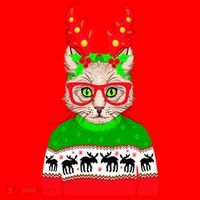 Funny Hipster Christmas Party Cat Santa Hat thumb 1