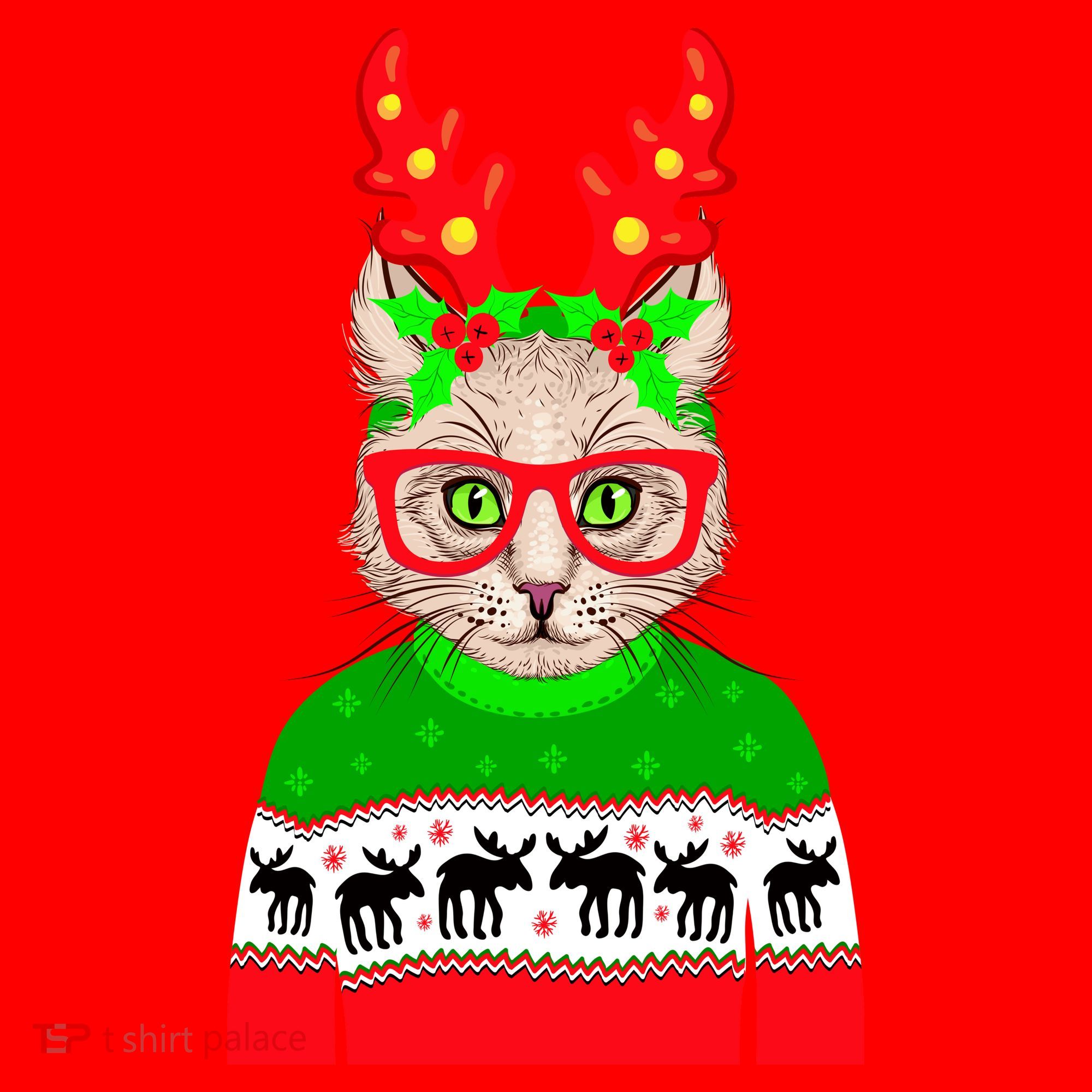 Funny Hipster Christmas Party Cat Santa Hat