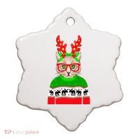 Funny Hipster Christmas Party Cat Ceramic Ornament thumb 0