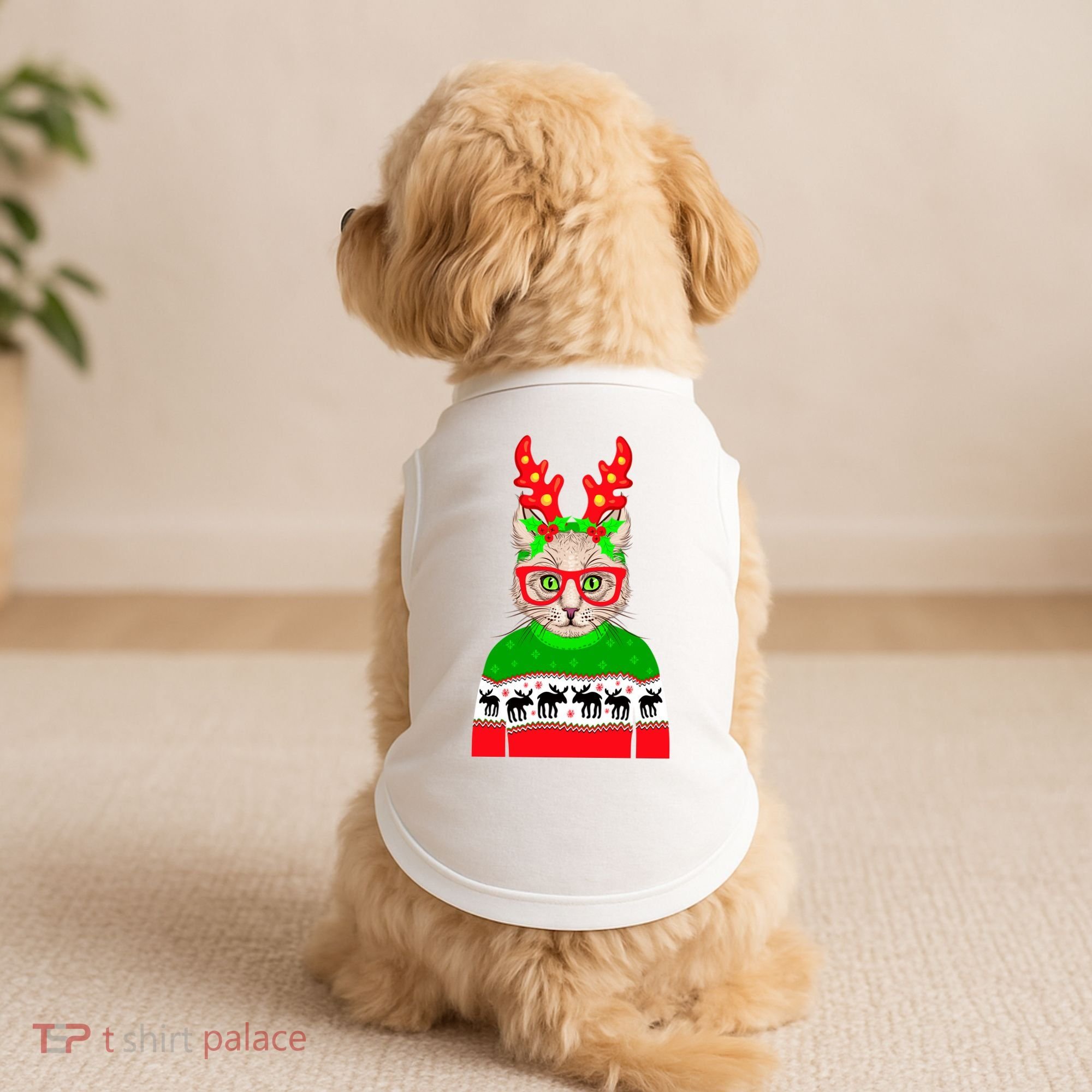 Funny Hipster Christmas Party Cat Doggie Tank
