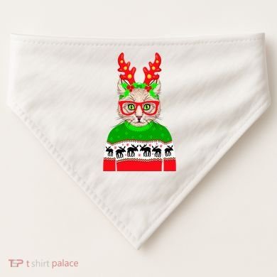 Funny Hipster Christmas Party Cat USA-Made Doggie Bandana
