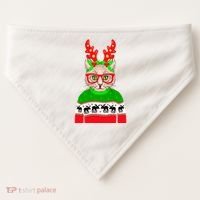 Funny Hipster Christmas Party Cat USA-Made Doggie Bandana thumb 0