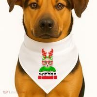 Funny Hipster Christmas Party Cat USA-Made Doggie Bandana thumb 1