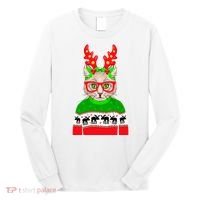 Funny Hipster Christmas Party Cat Long Sleeve Shirt thumb 0