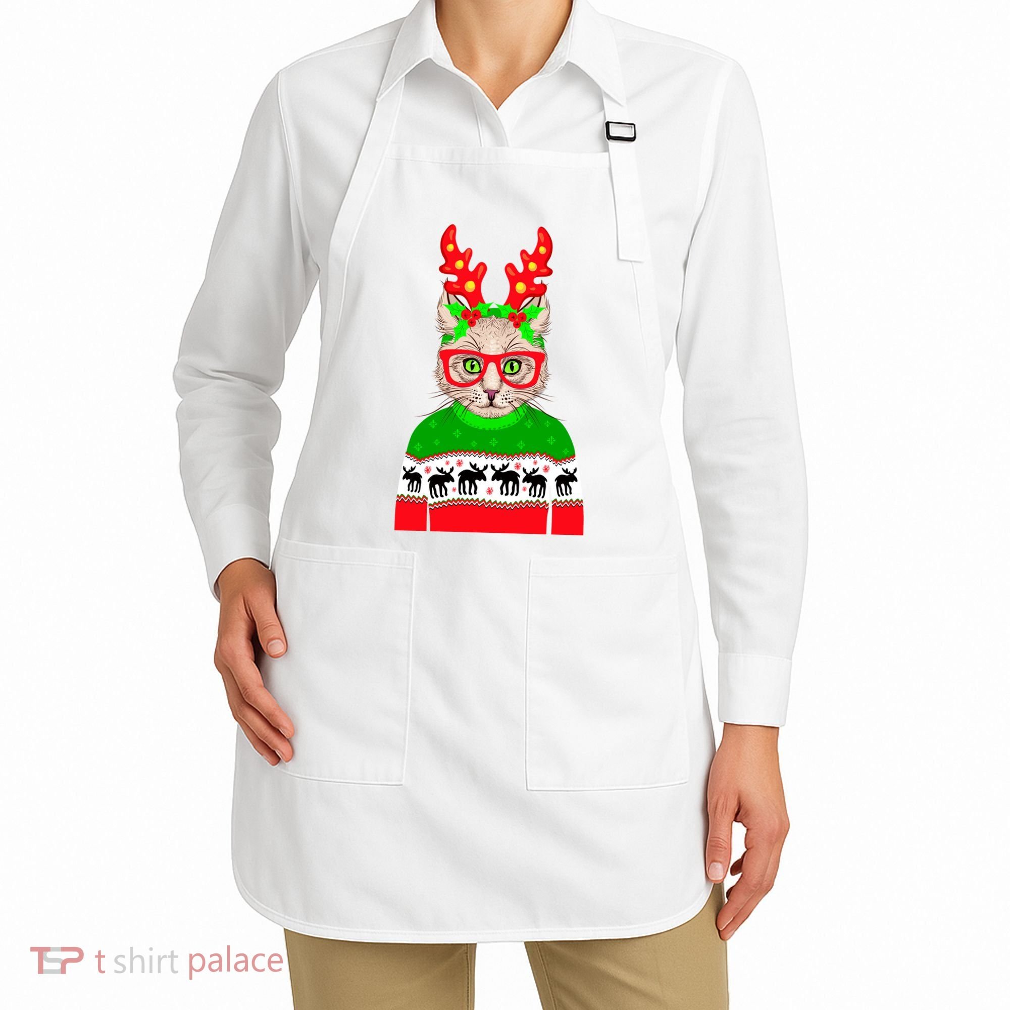 Funny Hipster Christmas Party Cat Apron