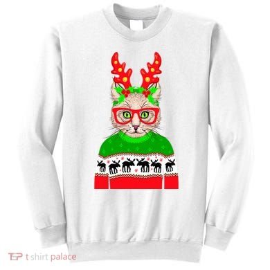 Funny Hipster Christmas Party Cat Sweatshirt