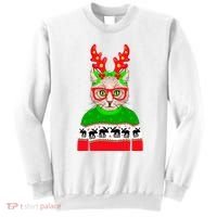 Funny Hipster Christmas Party Cat Sweatshirt thumb 0