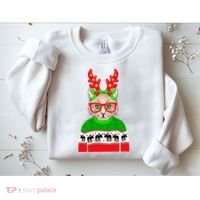 Funny Hipster Christmas Party Cat Sweatshirt thumb 2