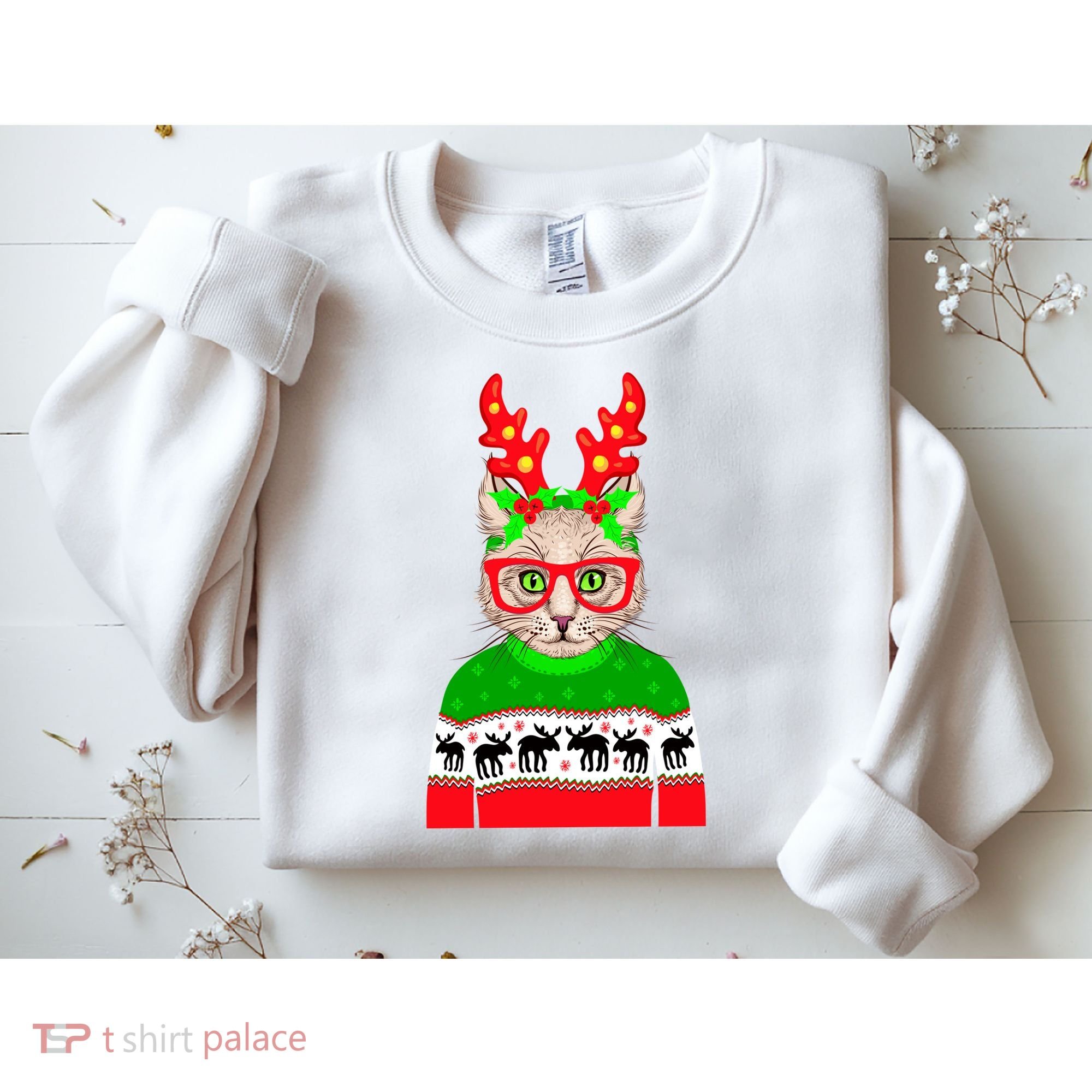 Funny Hipster Christmas Party Cat Sweatshirt