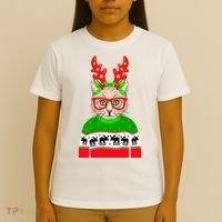 Funny Hipster Christmas Party Cat T-Shirt thumb 4