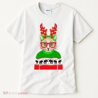 Funny Hipster Christmas Party Cat Tall T-Shirt thumb 0
