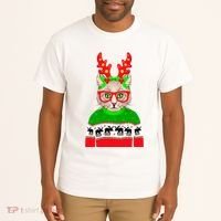 Funny Hipster Christmas Party Cat Tall T-Shirt thumb 2