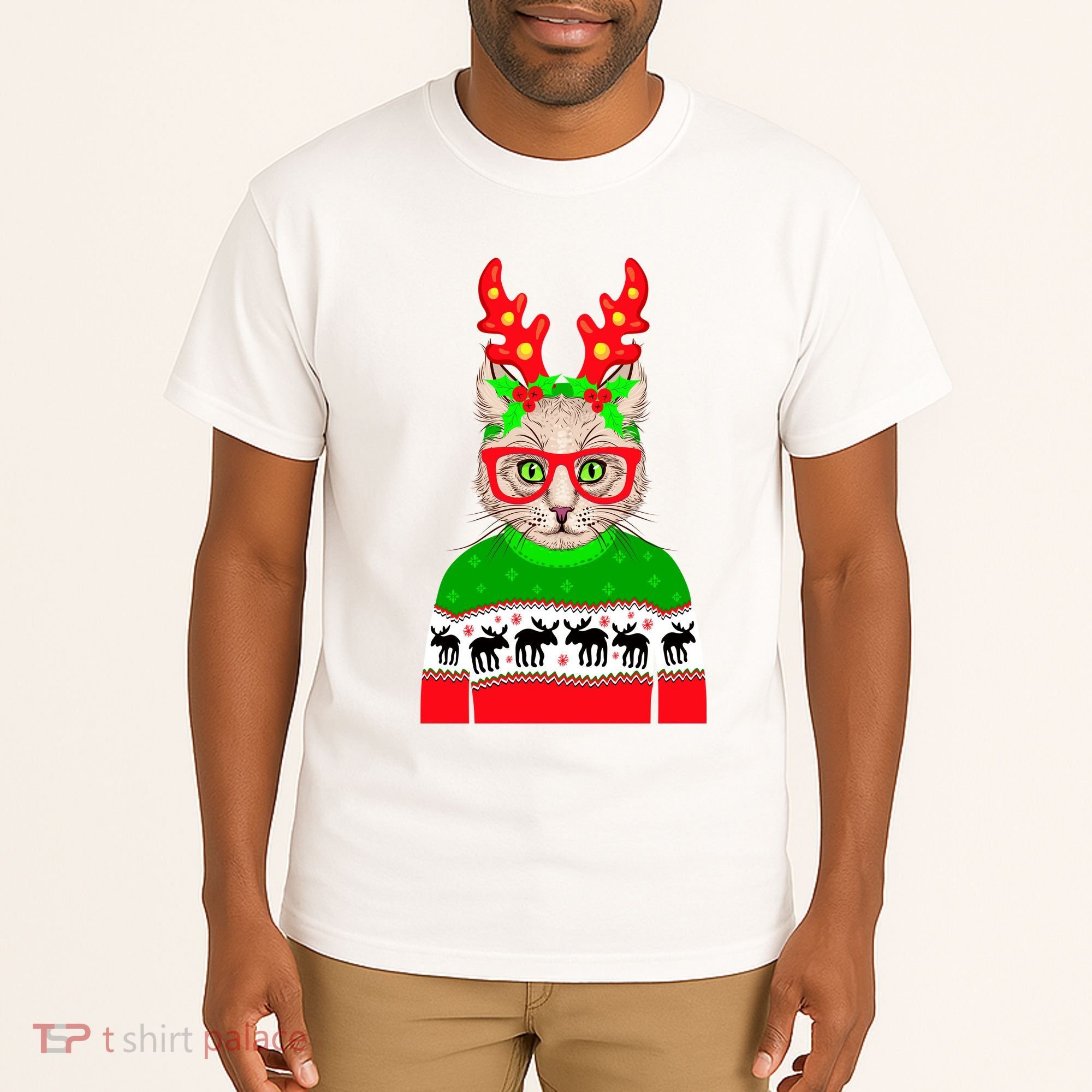 Funny Hipster Christmas Party Cat Tall T-Shirt