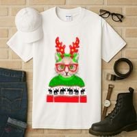 Funny Hipster Christmas Party Cat Tall T-Shirt thumb 3