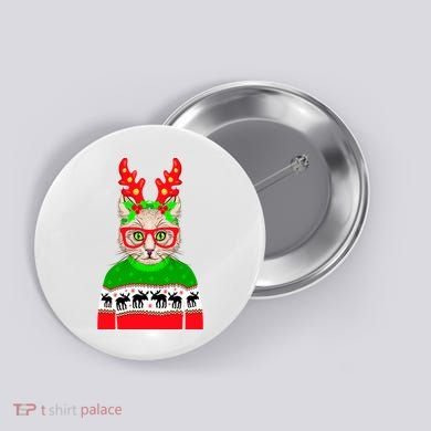 Funny Hipster Christmas Party Cat Button