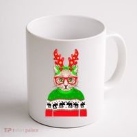 Funny Hipster Christmas Party Cat Coffee Mug thumb 1