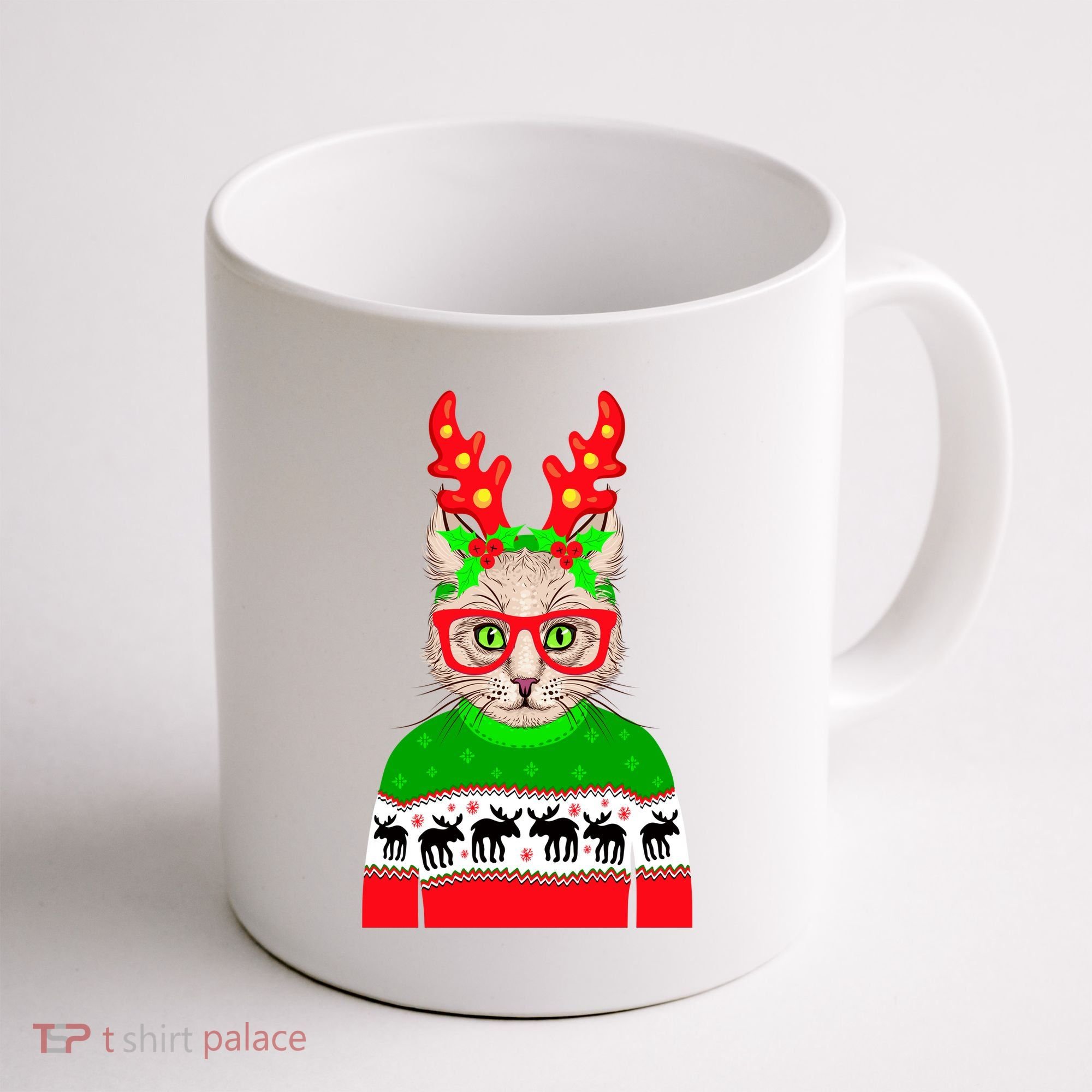 Funny Hipster Christmas Party Cat Coffee Mug