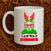 Funny Hipster Christmas Party Cat Coffee Mug thumb 2