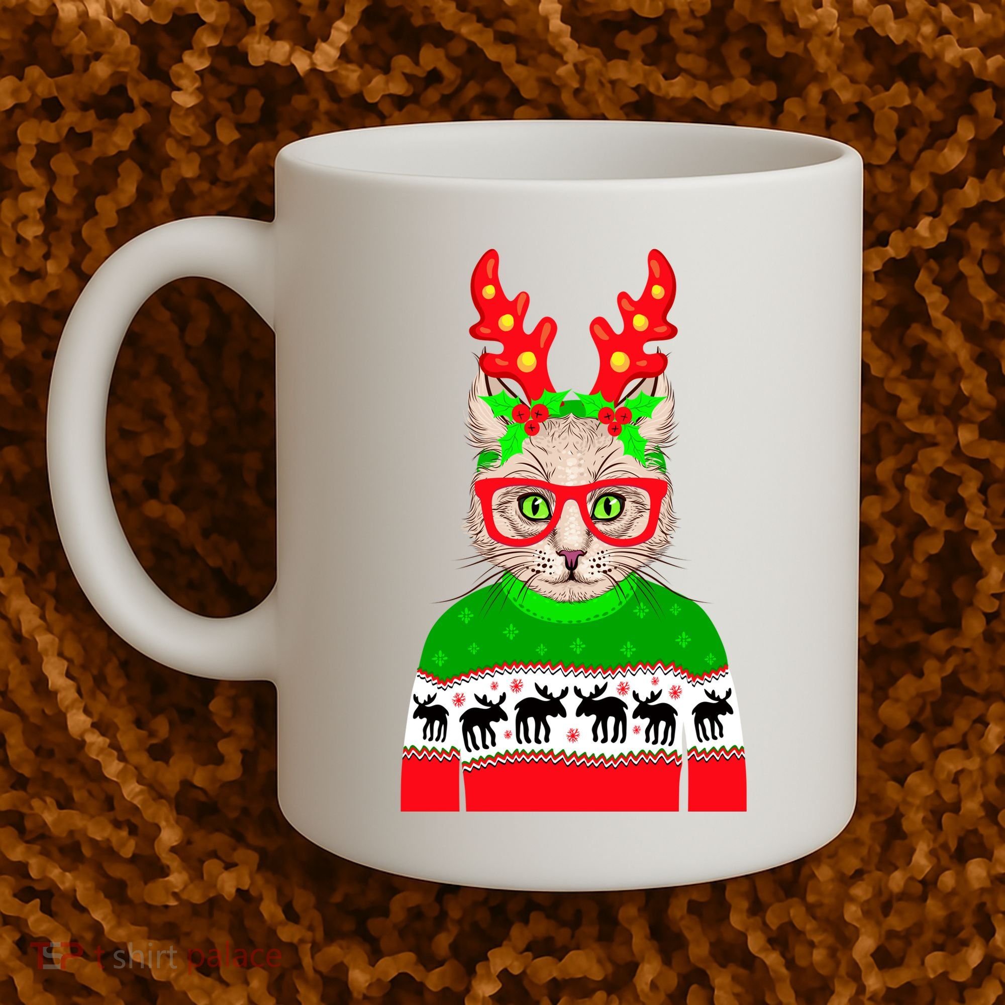 Funny Hipster Christmas Party Cat Coffee Mug