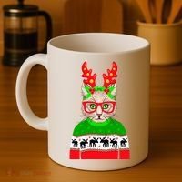 Funny Hipster Christmas Party Cat Coffee Mug thumb 4