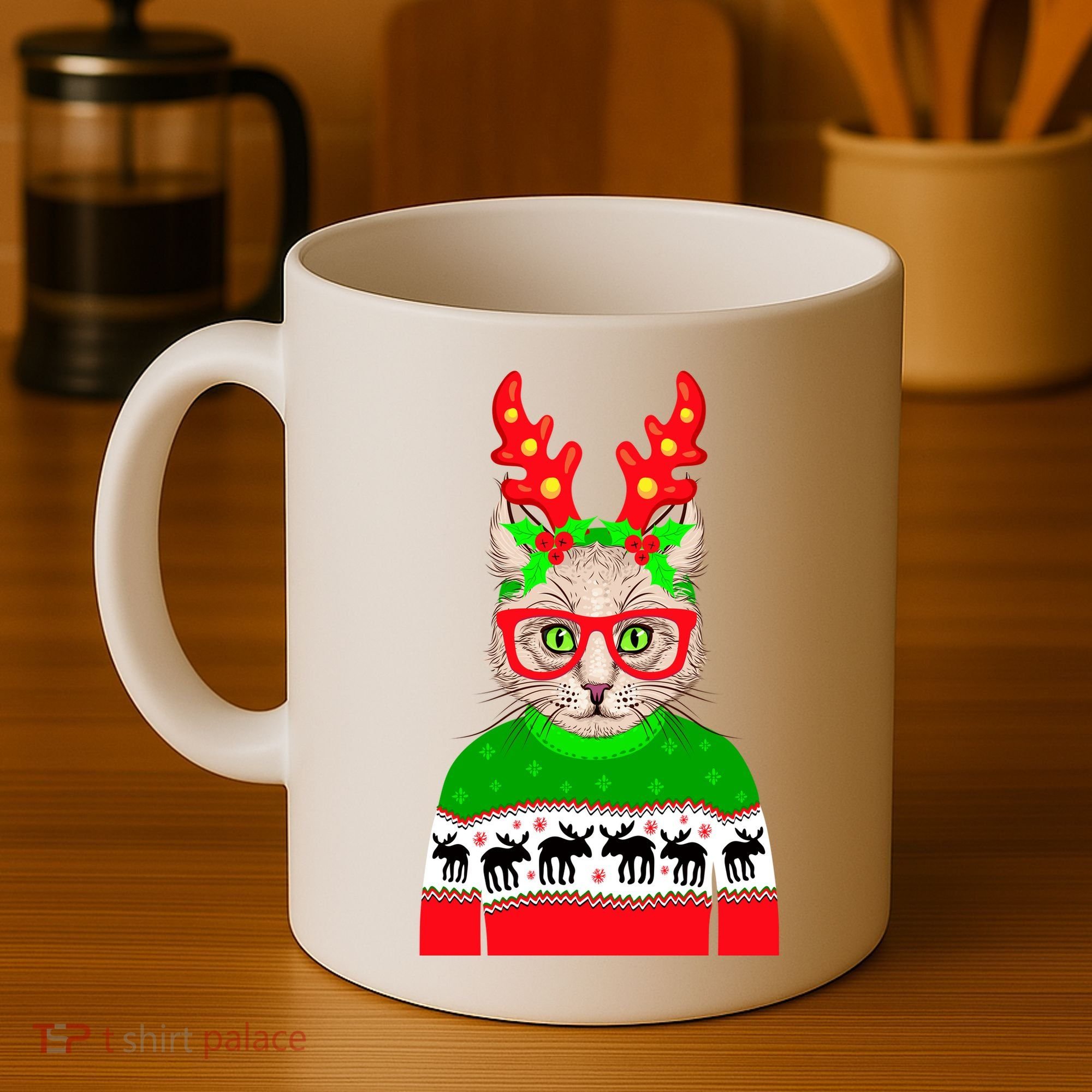 Funny Hipster Christmas Party Cat Coffee Mug