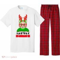 Funny Hipster Christmas Party Cat Pajama Set thumb 0