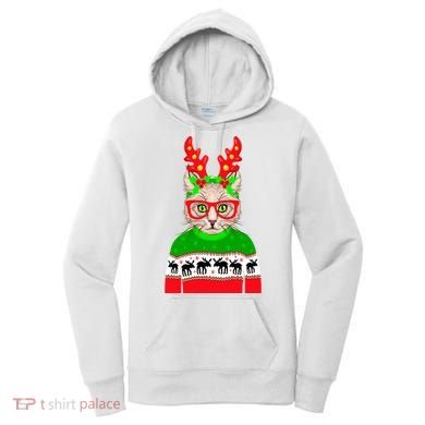 Funny Hipster Christmas Party Cat Women's Hoodie