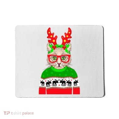 Funny Hipster Christmas Party Cat Mousepad
