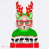 Funny Hipster Christmas Party Cat Ornament thumb 1