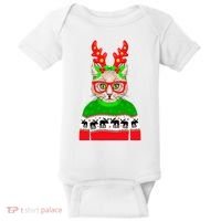 Funny Hipster Christmas Party Cat Baby Bodysuit thumb 0