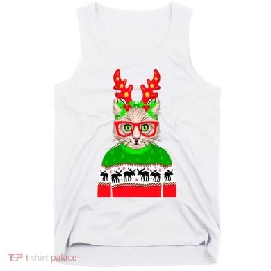 Funny Hipster Christmas Party Cat Tank Top