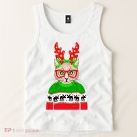 Funny Hipster Christmas Party Cat Tank Top thumb 2