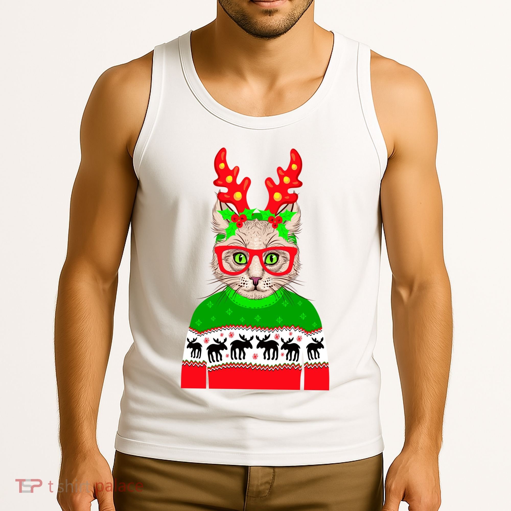 Funny Hipster Christmas Party Cat Tank Top